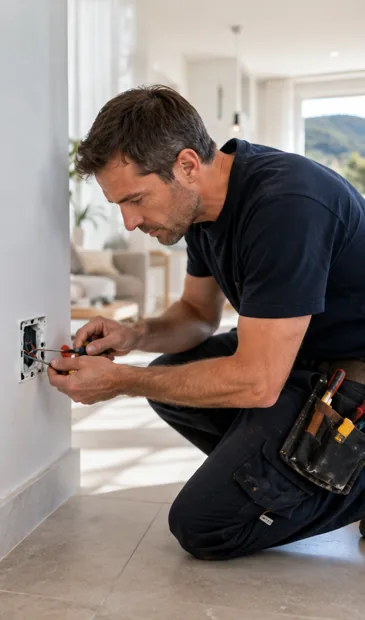 Dépannage électrique sur le Var avec électricien devant un tableau