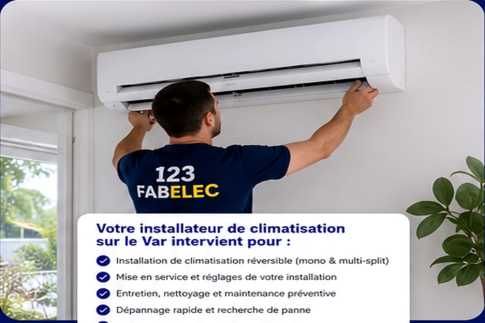 Installateur de climatisation sur le Var posant une unité intérieure